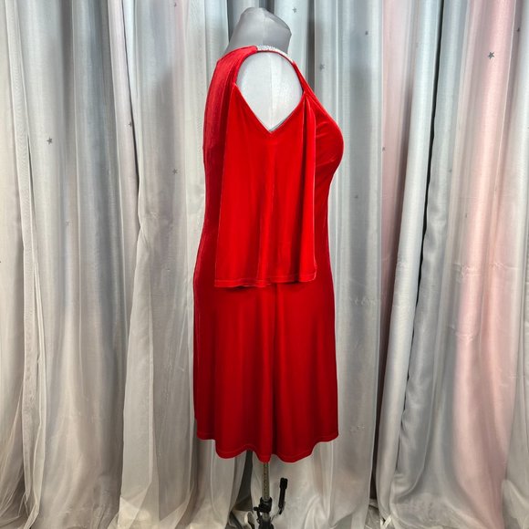 MSK Red Cold Shoulder Velvet Dress, 14 - Picture 5 of 12